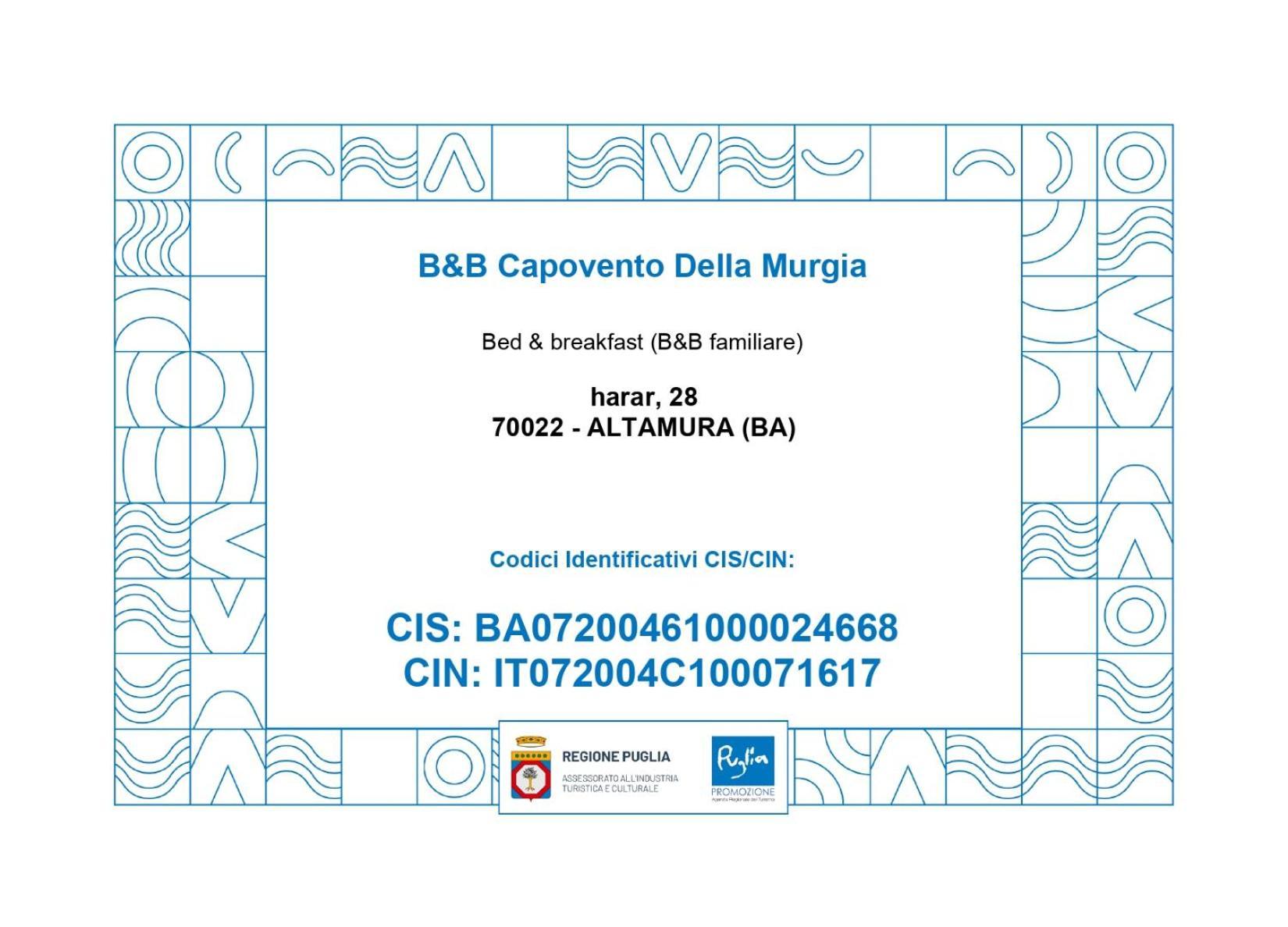 B&B Capovento Della Murgia Altamura Eksteriør bilde